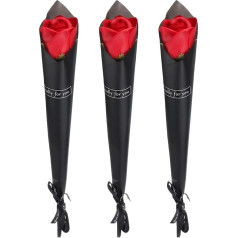 PATIKIL Künstliche Rosenblume, 3er Pack Kunstblumen Geschenke 35cm x 5cm für Valentinstag, Muttertag, Geburtstag, Jubiläum, Rot