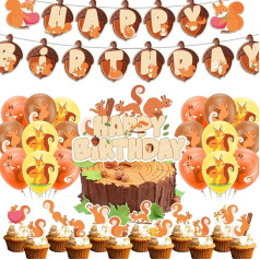 Eichhörnchen Party Dekorationen Eichhörnchen Geburtstag Party Supplies Inklusive Eichhörnchen Geburtstag Banner Kuchen Topper Cupcake Topper Ballons für Waldtiere Party Zoo Tiere Party