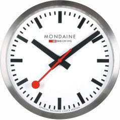 Mondaine - Wanduhr A995.Clock.16SBB 40cm - Bahnhofsuhr in Silber aus gebürstetem Aluminium mit rotem Sekundenzeiger staubbeständig - Hergestellt in der Schweiz