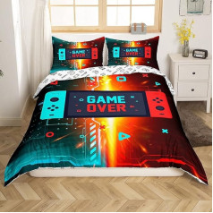 Sunnybed Gamer gultas piederumi komplekti zēniem Spēļu Comforter Cover 135 x 200 cm Bērnu videospēles sega segu vāks pusaudžu zēnu guļamistabai Reversible Gamepad Controller Gaming Designs gultas komplekts 2 gab.