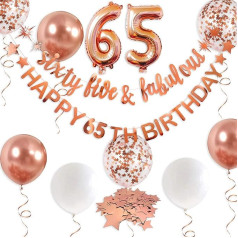 Rose Gold Sixty Five & Fabulous Happy 65th Birthday Banner Garland Foil Balloon 65 sievietēm 65. dzimšanas dienas rotājumi un pasakains uzmundrinājums 65 gadus vecai dzimšanas dienas svinību piegādei