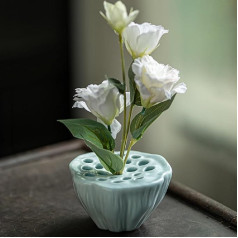 Yiilead Flower Pot Keramikas vāze Lotus dizains ar reakcijas glazūru gaiši zils 14 cm dekorēšana hidroponika ziedu žāvētas puķes mākslīgo ziedu uc