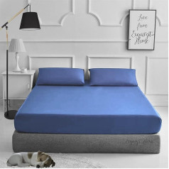 EXQUIZIT HOME Plain Poly Cotton Percale Easy Care Pieguļošās palagi ar atbilstošiem 2 spilvendrānām Mid Blue Super King