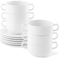 Holst Porzellan Lub 12 porcelāna zupas tasīšu komplekts ar rokturi 0,30 L Lubin ar šķīvi 16,6 x 7 cm 0,30 L Balts 6 personām