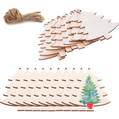 50 Stück Holz DIY Weihnachtsschmuck Hängende Dekorationen DIY Handwerk Urlaub Supplies Holzornamente unlackiert mit Loch (Holz Weihnachtsbaum Ausschnitte)