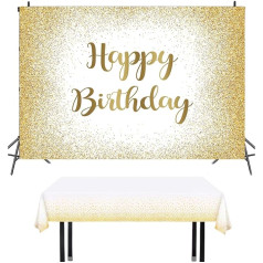 Balta un zelta dzimšanas dienas fona galdauts komplekts Zelta plankumainais zelts Glitter Happy Birthday Party Supplies Cake Table Banner 2 gab.