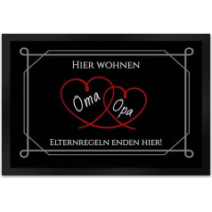 Hier wohnen Opa und Oma Doormat XL in 40 x 60 cm - Elternregeln Enden Hier mit Herz unsere Großeltern tragen wir im Herzen und Diese Doormat XL in 40 x 60 cm zeigt auch Warum.