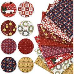 8 gabali Christmas Quilting Fabric Patchwork 50x50cm Square Fabric Bundles Bell Snowflake Snowman Pre-Cut Fabric Scraps for Crafts Gift Wrapping Sewing Supplies