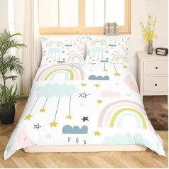 Sunnybed Kawaii Rainbow patalynės komplektas, mieli debesys, žvaigždės, vaivorykštės dekoras, antklodės užvalkalas vaikams, mergaitėms, vaivorykštinis spausdinimas, 135 x 200 + 80 x 80 x 1