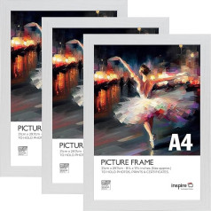 Inspire By Hampton BERGEN IBHBERA4NG-PK3 A4 21 x 30 cm Perspex Non Glass Photo Frame, Pack of 3, White