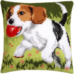 Vervaco Kreuzstichkissen Beagle Kreuzstickpackung vorgedruckt, Stramin, weiß, 40 x 40 x 0,3 cm