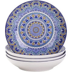 vancasso Mandala 4 gabalu porcelāna pusdienu komplekts, zupas šķīvis, diametrs 20,8 cm, trauku komplekts, zupas bļodas, bohēmas stils, 700 ml