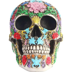 Gothic Skull Sculpture Skull Statue with Petals Halloween Ornaments Resin Painted Skull Ornaments for Home Dining Table Living Room (Style 1)