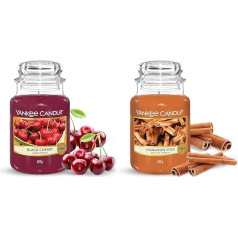 Yankee Candle aromātiskā svece burciņā (liela) - Melnais ķirsis - ilgs degšanas laiks līdz 150 stundām & aromātiskā svece stiklā (liela) - Kanēļa standziņa - ilgs degšanas laiks līdz 150 stundām