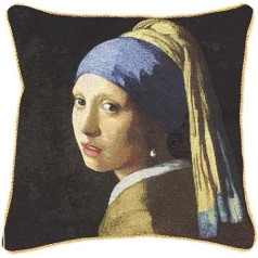 Signare Tapisserie Kissenbezug 45x45, Kissen 45x45 Kutdoor Kissen, Sofakissen, Deko Kissen, Zierkissen inspiriert von Johanne Vermeer - Das Mädchen mit dem Perlenohrring (CCOV-Art-JV-Girl)