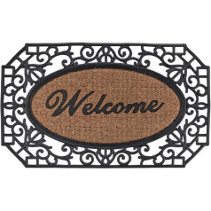 Relaxdays Welcome Doormat, 45 x 75 cm, gumijas un kokosšķiedras, neslīdošs durvju paklājs iekštelpām un ārpus telpām, durvju paklājs, dabīgs/ melns