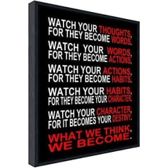 Wieco Art - Watch Your Thoughts Black Framed Canvas Prints Motivational Classroom Poster Modern Art Paintings for Home Office Living Room Decoration