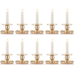 NUPTIO Pack of 10 Metal Chamberstick Gold Brass Candle Holders Fits Taper, Candle Holder, Tea Lights and Pillar Candles for Windows and Coat Display