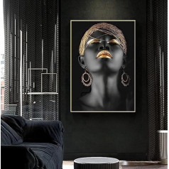 Modern Canvas Picture Gold Black Lips Canvas Picture Female Living Room Bedroom Home Decoration Plakāts ierāmēts plakāts (Style 2, 50 x 70 cm)