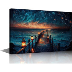 TISHIRON Seascape Wall Art Glitter Starry Sky naktī Glezniecība stils Dzīvojamā istaba guļamistaba Sienas dekori Audekls Modern Home Dekorācija fona tapetes izdrukas 40.6X