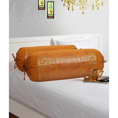 Stylo Culture Indian Polydupion Nackenkissen Zylinderförmiger Hotdog-Kissenbezug Kissenbezüge Brown Jacquard Brokat Border Mandala Großes Sofa Kissenbezüge (2-er Set) | 30x15 Zoll (76x38 cm)