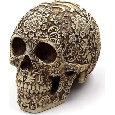 Wynameleri Creative Skull Flower Sculpture 8,1 collu cilvēka galvas skeleta statuja Halloween mājas apdare Ornate Flower Skull Face Realistic Model Sculpture Dāvanas