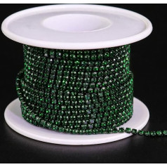 Towenm 1 rullis 10 jardi Rhinestone ķēdes SS6 2mm tumši zaļš smaragdzaļš smaragda zaļš Rhinestone ķēdes rullis šūt uz Crystal Rhinstone stingru ķēdes rotājumu Crystal Claw ķēdes