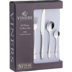 Viners Eden - Elegants, hochglanzpoliertes Besteck, Geschenkbox mit 50 Jahren Garantie, Edelstahl, Silber, 24-teiliges Set