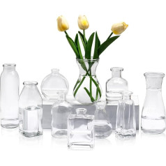 10 Piece Glass Bud Vases Set, Mini Bulk Clear Small Flower Vases for Centrepiece Bouquets Home Table Decoration Wedding Bridal Party Decorations