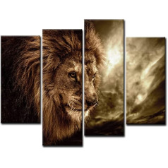 Pirmā sienu māksla Lion Pictures Canvas 4-Piece Picture Brown Animal Wall Pictures Dzīvojamā istaba Modern for Bedroom Decoration Home Dekorācijas Art Print