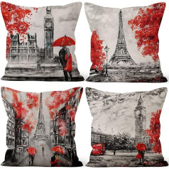 Aoihrraan Cushion Covers 46 x 46 cm Eifeļa tornis Oil Painting Francija Parīze Modern Decorative Square Cushion Cover Lina spilvenu pārvalki ar neredzamu rāvējslēdzēju dīvānam Guļamistaba