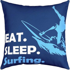 Loussiesd Eat Sleep Surfen Kissenbezüge Set mit 1 weichen Extremsport-Kissenbezügen für Couch, Sofa, Sommersport, dekorative Kissenbezüge, Outdoor-Kissenbezüge, 40,6 x 40,6 cm