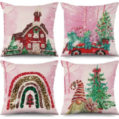 OFILA Weihnachtskissenbezüge, 4 Stück, Winter-Weihnachtsdekoration, Sofa-Kissenbezug, Weihnachtsmotiv, Kissenbezüge, Leinenstoff, 50,8 x 50,8 cm