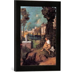 Giorgione La Tempesta ierāmēta mākslas darbu reprodukcija augstas kvalitātes ar rokām darinātā 30 x 40 cm matēts melns rāmis