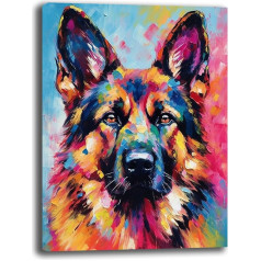 Modernes Bild Deutscher Schäfer Street Art Hund Tiere Moderne Bilder Wohnzimmer Wand XXL Großer Druck auf Leinwand Wanddekoration Schlafzimmer Küche (2,30 x 40 cm)