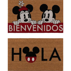 Gertmenian Mickey Mouse paklājs Kokosa šķiedras paklājs priekšdurvīm (2 gab.), āra paklājiņi mājas ieejai, retro sagaidīšanas paklājs, Disney mājas dekors, 20x34 collas, Auburn Minnie Bienvenidos