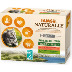 Iams naturally senior набор со вкусом моря и мяса 12х85г для кошек