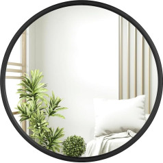 WOLTU Round Mirror with Black Frame, Round Wall Mirror φ 60 cm, Modern Hanging Mirror for Bathroom, Bedroom, Living Room, Hallway, Decorative Makeup Mirror Made of Glass, Metal, MDF