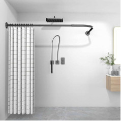 Raoot Shower Curtain Rail Black L Shape 71 - 102 x 112 - 173 cm Adjustable Shower Curtain Angle Rods Drilling or No Drilling Includes Shower Curtain Rings