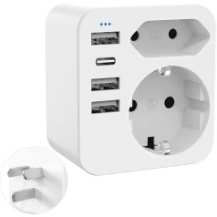 Redagod Ceļojumu adapteris Austrālija, 6-in-1 adapteris Ķīna Vācija kontaktdakša ar 3 USB pieslēgvietām un 1 USB-C pieslēgvietu, piemērots Austrālijas, Ķīnas, Jaunzēlandes ceļojumu adapterim, balts, I tipa