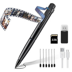 QZT Mazā kamera, HD 1080P maza kamera Pen ar 32GB SD karti Pārnēsājama mini novērošanas kamera Pen Lodīšu pildspalva ar kameru ierakstīšanai mājas birojā sanāksmju ierakstīšanai