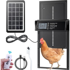 Solar Chicken Flap, Aluminium Automatic Chicken Flap, Chicken Door with Waterproof Large Display, Light Sensor, Remote Control, Anti-Pinch, Timer for Safe Chicken Keeping