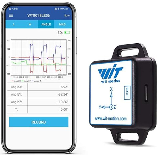 [Bluetooth 5.0 akselerometrs + inklinometrs] WT901BLECL MPU9250 augstas precizitātes 9 asu žiroskops + leņķis (XY 0,05° precizitāte) + magnetometrs, 3-AHRS IMU sensors