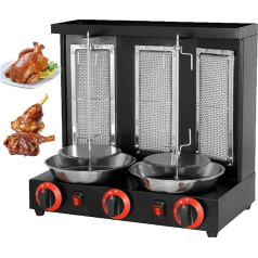 CYTBEK Vertikālās Döner-Kebab-Grillmaschine, Rotisserie-Grills, 360° automaticischer rotierender Grillofen mit 3 Brennern, Fleischauffangpfanne, Truthahn-BBQ-Grill für Zuhause, Party, Garten Black