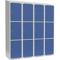 kaiserkraft | Schließfachschrank Fydor | 3 Fächer | lichtgrau/brillantblau | B 1200 mm | 4 Abteile | schräge Dachform | Zylinderschloss