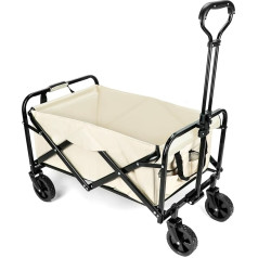 QWORK® Foldable Handcart for Camping, Beach Trolley, Transport Trolley with Adjustable Handle and Side Pocket, Load up to 80 kg