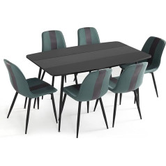 Mondeer Ēdamistabas komplekts Moderns pusdienu galds un mīkstie krēsli 6 ar metāla kājām ēdamistabai Virtuve Dzīvojamā istaba W 150 x H 76,5 x D 85 cm Black