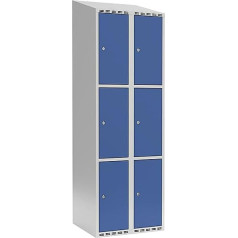 kaiserkraft | Schließfachschrank Fydor | 3 Fächer | lichtgrau/brillantblau | B 600 mm | 2 Abteile | schräge Dachform | Zylinderschloss