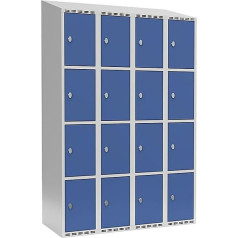 kaiserkraft | Schließfachschrank Fydor | 4 Fächer | lichtgrau/brillantblau | B 1200 mm | 4 Abteile | schräge Dachform | Vorhängeschloss