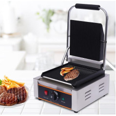 Elektriskais kontaktgrils 1800 W Profesionāls nerūsējošā tērauda Panini Maker sviestmaižu tosteris Multi Grill Dzelzs grilēšanas plāksne sviestmaizēm, steikiem un kā Panini grils, temperatūras diapazons 0-300 °C